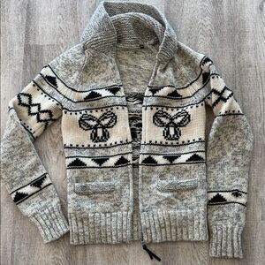 TNA Cream and Gray Chunky Lambswool Cardigan
